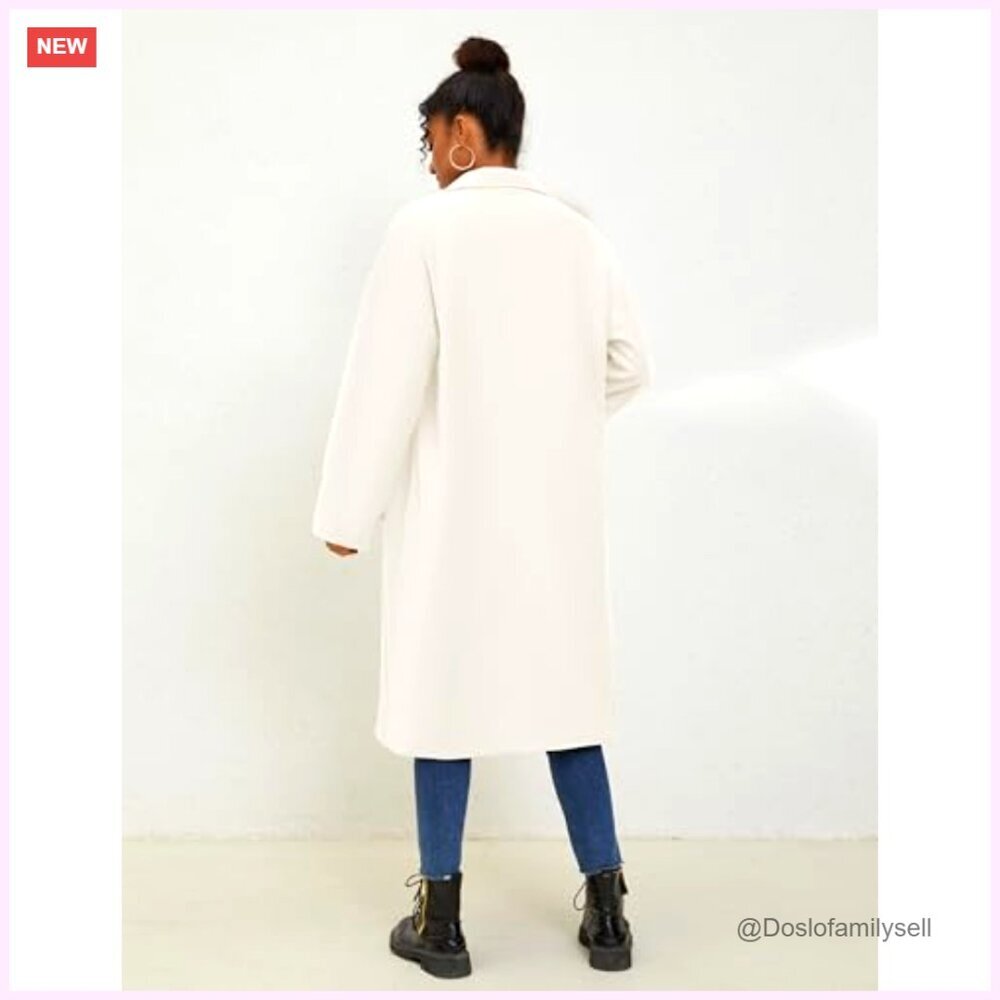 Oversized Wool Blend Trench Coat Double Breasted Long Winter Overcoat Chic - Picture 6 of 7